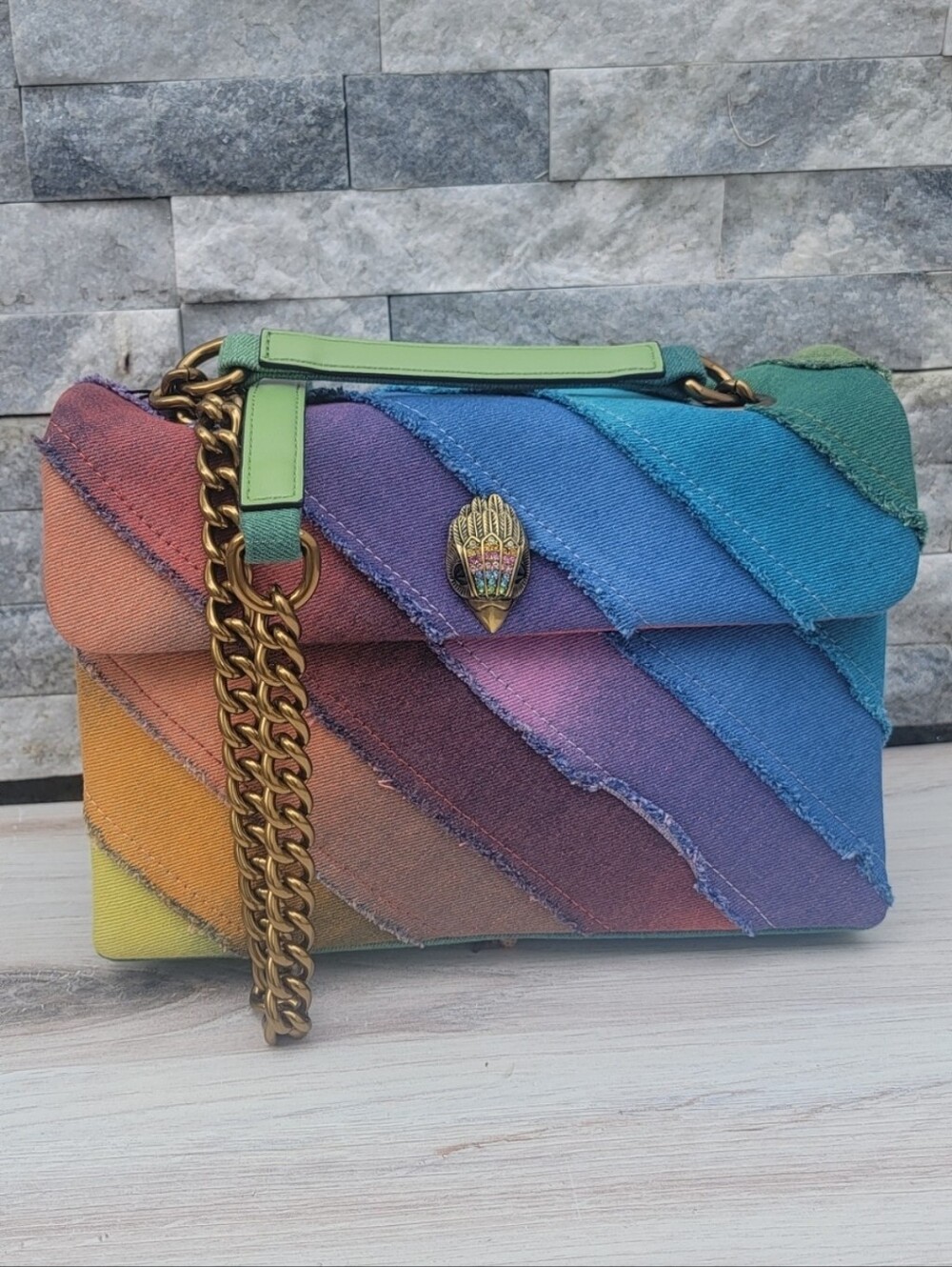 Kurt Geiger London Kensington Rainbow Denim Shoulder Bag Large NWT